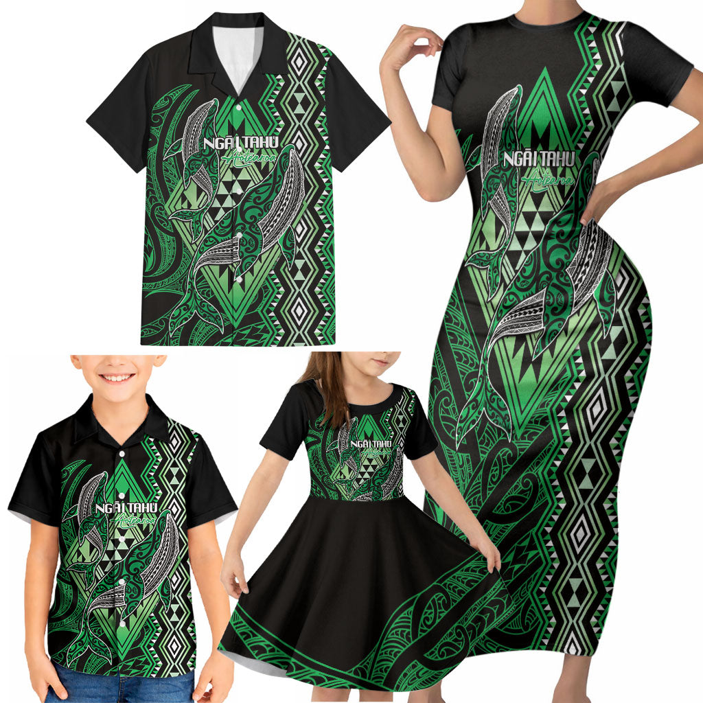 Aotearoa Iwi Ngai Tahu Personalised Family Matching Short Sleeve Bodycon Dress and Hawaiian Shirt NZ Maori Humpback Whale Taniko Motifs