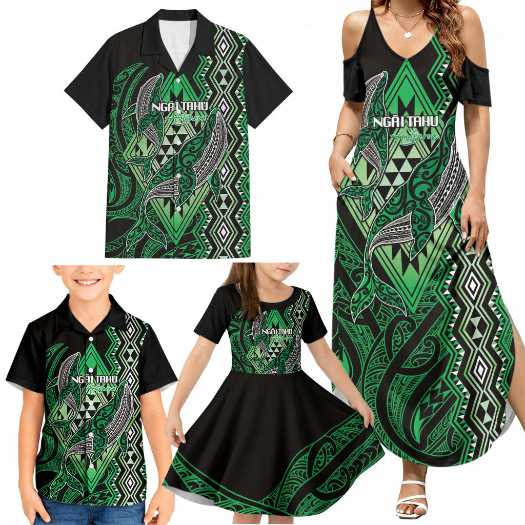 Aotearoa Iwi Ngai Tahu Personalised Family Matching Summer Maxi Dress and Hawaiian Shirt NZ Maori Humpback Whale Taniko Motifs