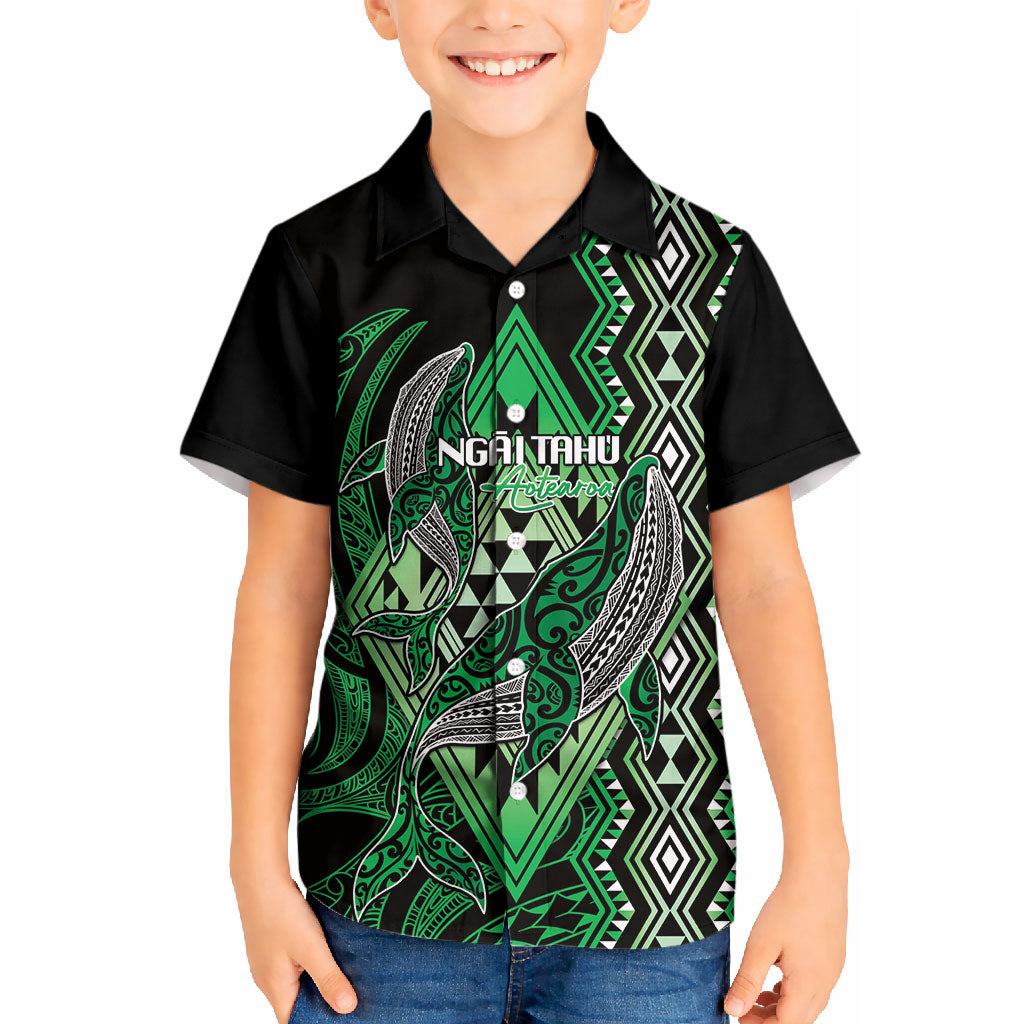 Aotearoa Iwi Ngai Tahu Personalised Kid Hawaiian Shirt NZ Maori Humpback Whale Taniko Motifs