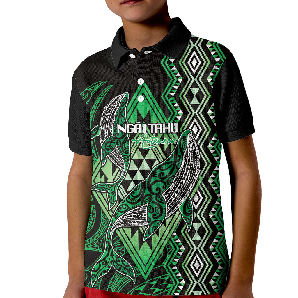Aotearoa Iwi Ngai Tahu Personalised Kid Polo Shirt NZ Maori Humpback Whale Taniko Motifs