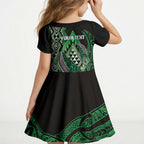 Aotearoa Iwi Ngai Tahu Personalised Kid Short Sleeve Dress NZ Maori Humpback Whale Taniko Motifs