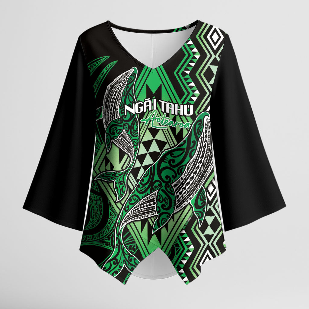 Aotearoa Iwi Ngai Tahu Personalised Kimono Sleeve Blouse NZ Maori Humpback Whale Taniko Motifs