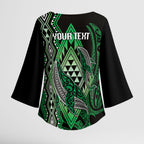 Aotearoa Iwi Ngai Tahu Personalised Kimono Sleeve Blouse NZ Maori Humpback Whale Taniko Motifs