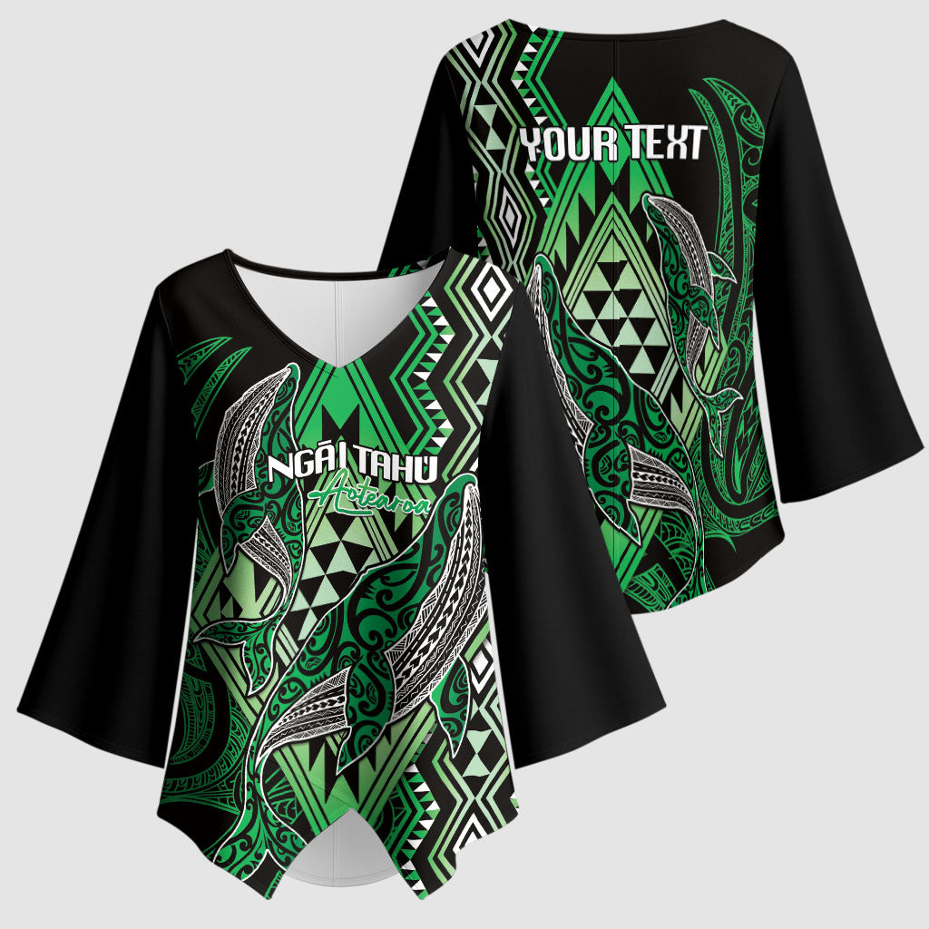 Aotearoa Iwi Ngai Tahu Personalised Kimono Sleeve Blouse NZ Maori Humpback Whale Taniko Motifs