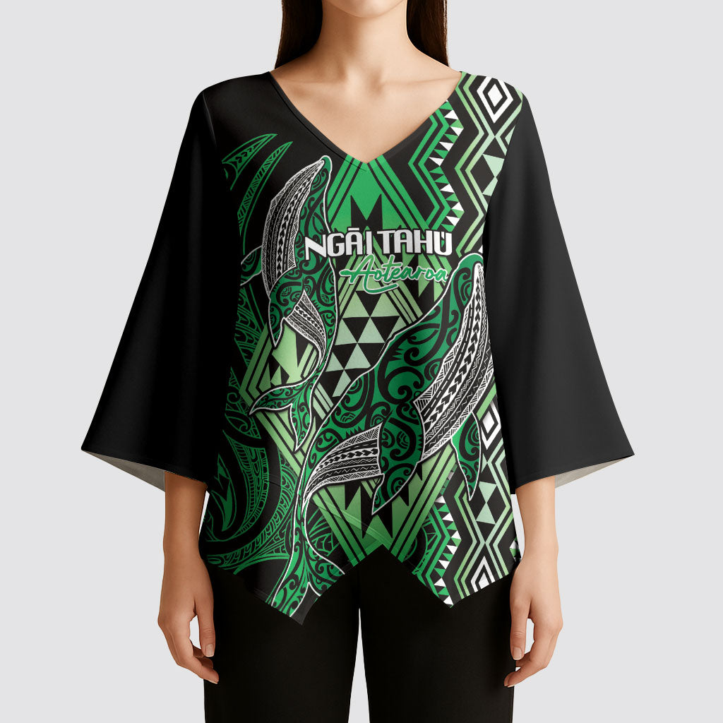 Aotearoa Iwi Ngai Tahu Personalised Kimono Sleeve Blouse NZ Maori Humpback Whale Taniko Motifs