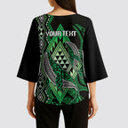 Aotearoa Iwi Ngai Tahu Personalised Kimono Sleeve Blouse NZ Maori Humpback Whale Taniko Motifs