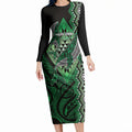 Aotearoa Iwi Ngai Tahu Personalised Long Sleeve Bodycon Dress NZ Maori Humpback Whale Taniko Motifs