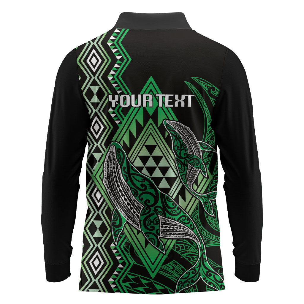 Aotearoa Iwi Ngai Tahu Personalised Long Sleeve Polo Shirt NZ Maori Humpback Whale Taniko Motifs