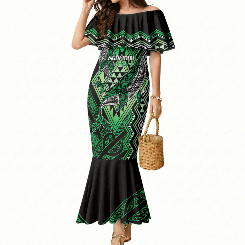 Aotearoa Iwi Ngai Tahu Personalised Mermaid Dress NZ Maori Humpback Whale Taniko Motifs