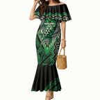 Aotearoa Iwi Ngai Tahu Personalised Mermaid Dress NZ Maori Humpback Whale Taniko Motifs