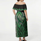 Aotearoa Iwi Ngai Tahu Personalised Off Shoulder Maxi Dress NZ Maori Humpback Whale Taniko Motifs