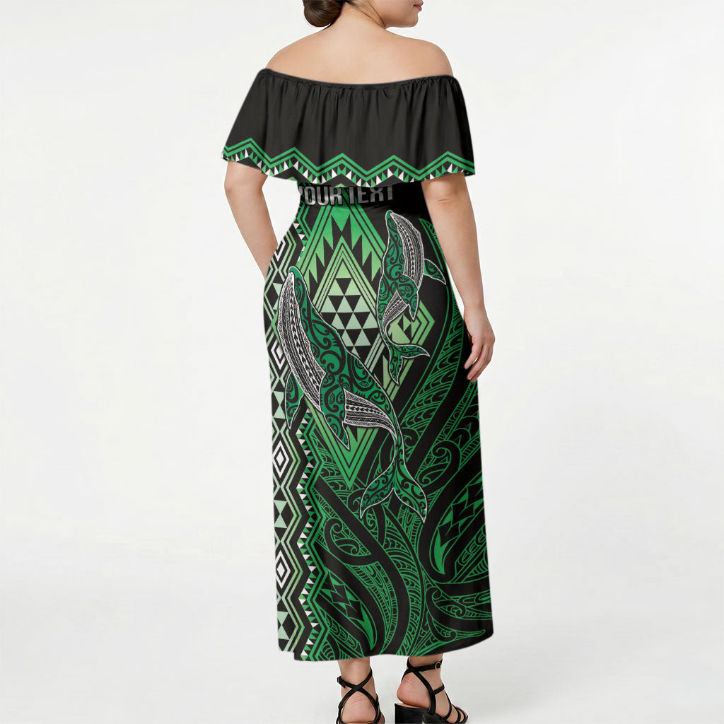 Aotearoa Iwi Ngai Tahu Personalised Off Shoulder Maxi Dress NZ Maori Humpback Whale Taniko Motifs