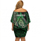 Aotearoa Iwi Ngai Tahu Personalised Off Shoulder Short Dress NZ Maori Humpback Whale Taniko Motifs