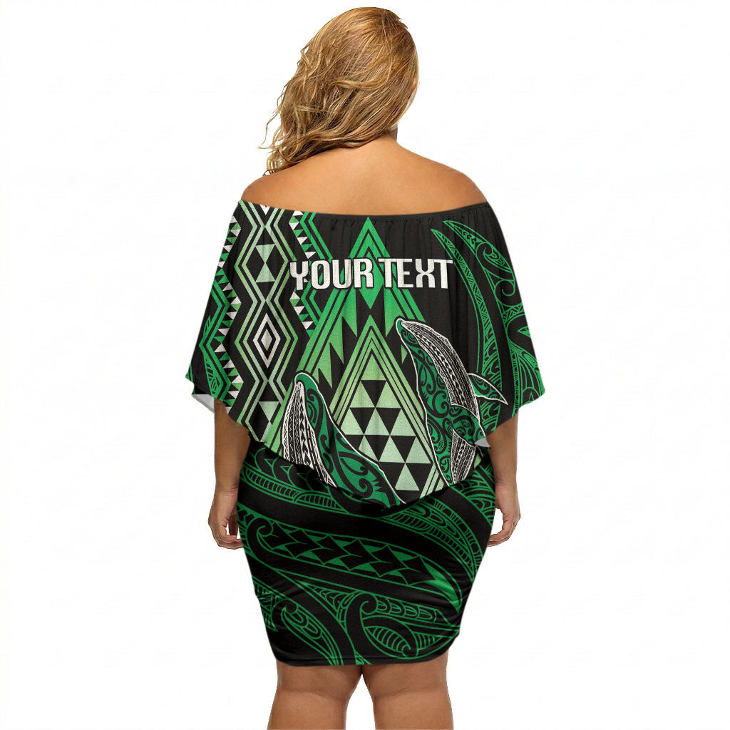Aotearoa Iwi Ngai Tahu Personalised Off Shoulder Short Dress NZ Maori Humpback Whale Taniko Motifs