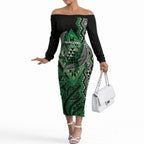 Aotearoa Iwi Ngai Tahu Personalised Off The Shoulder Long Sleeve Dress NZ Maori Humpback Whale Taniko Motifs