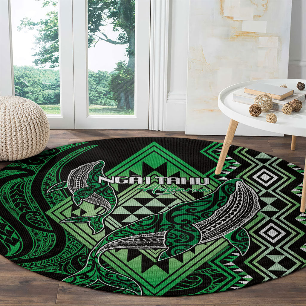 Aotearoa Iwi Ngai Tahu Round Carpet NZ Maori Humpback Whale Taniko Motifs