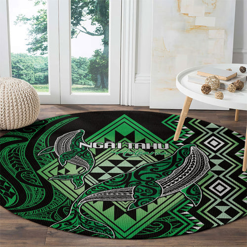 Aotearoa Iwi Ngai Tahu Round Carpet NZ Maori Humpback Whale Taniko Motifs