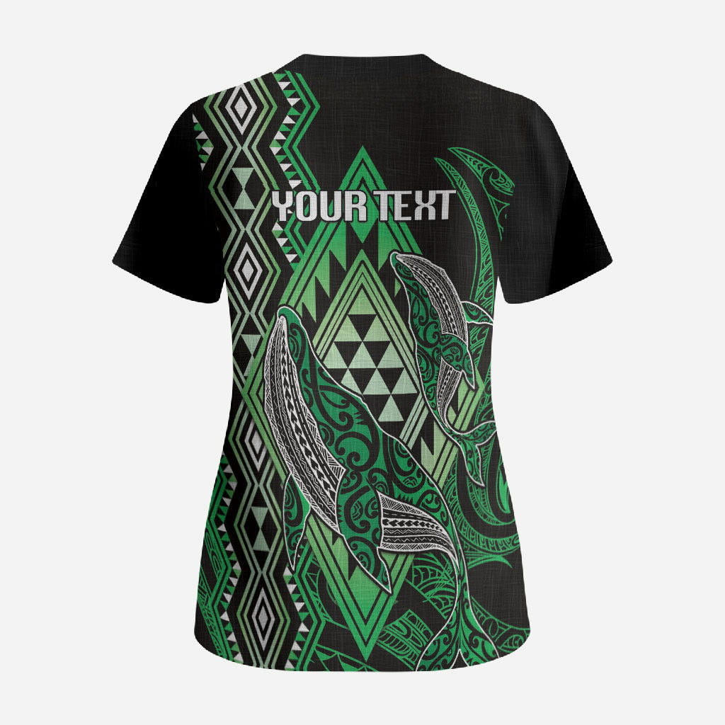 Aotearoa Iwi Ngai Tahu Personalised Scrub Top NZ Maori Humpback Whale Taniko Motifs