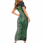 Aotearoa Iwi Ngai Tahu Personalised Short Sleeve Bodycon Dress NZ Maori Humpback Whale Taniko Motifs