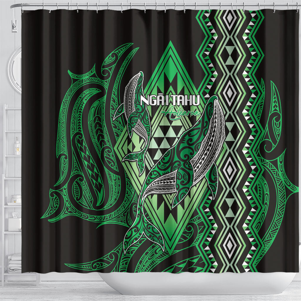Aotearoa Iwi Ngai Tahu Shower Curtain NZ Maori Humpback Whale Taniko Motifs