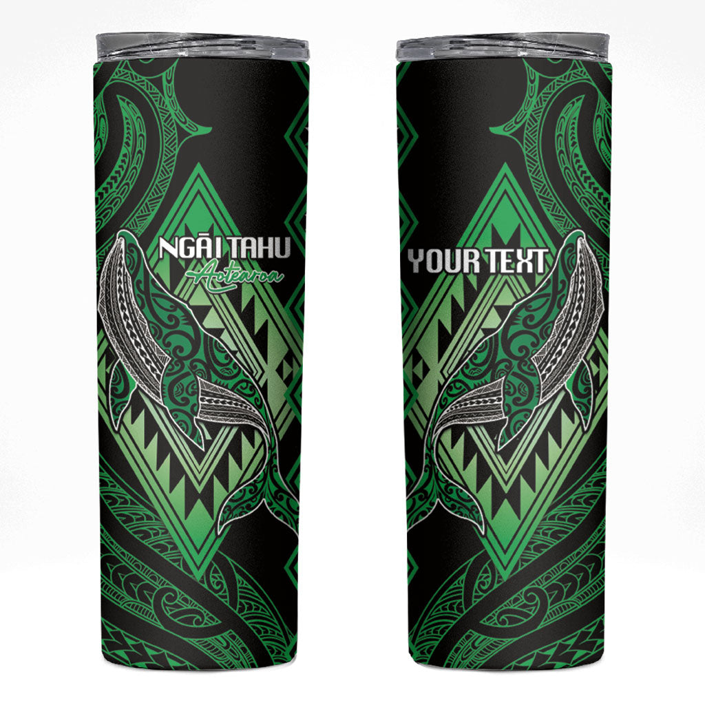 Aotearoa Iwi Ngai Tahu Personalised Skinny Tumbler NZ Maori Humpback Whale Taniko Motifs