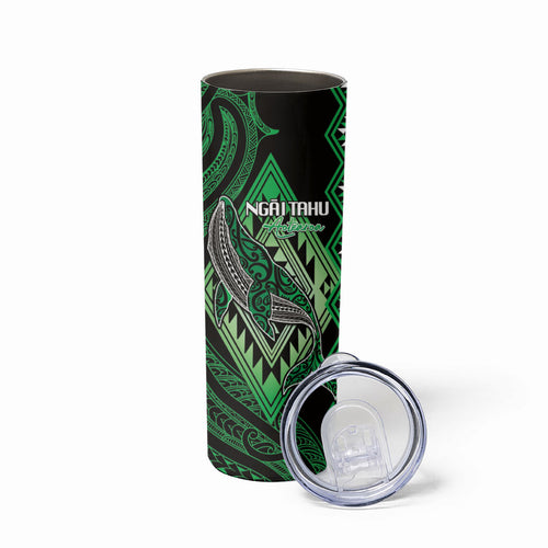 Aotearoa Iwi Ngai Tahu Personalised Skinny Tumbler NZ Maori Humpback Whale Taniko Motifs