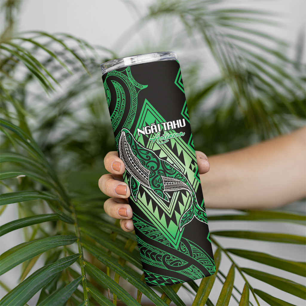 Aotearoa Iwi Ngai Tahu Personalised Skinny Tumbler NZ Maori Humpback Whale Taniko Motifs