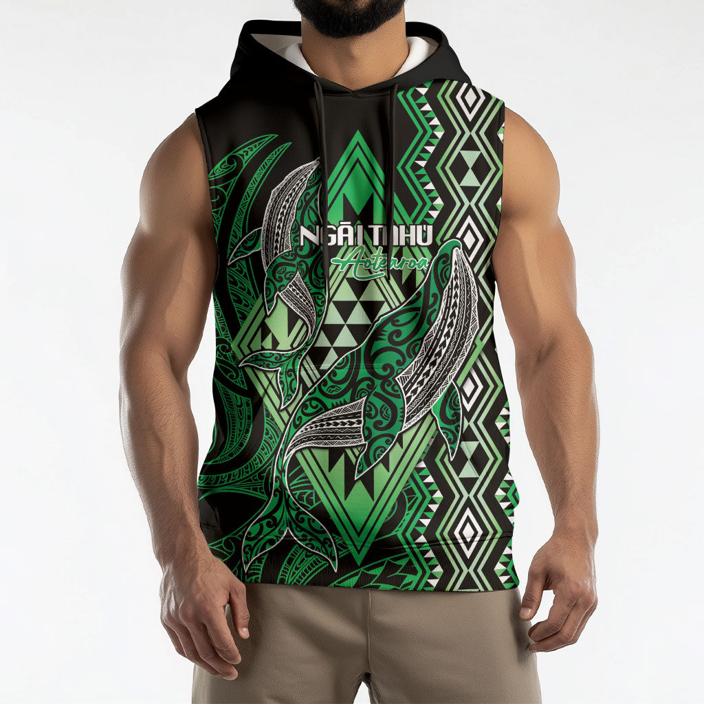 Aotearoa Iwi Ngai Tahu Personalised Sleeveless Hoodie NZ Maori Humpback Whale Taniko Motifs