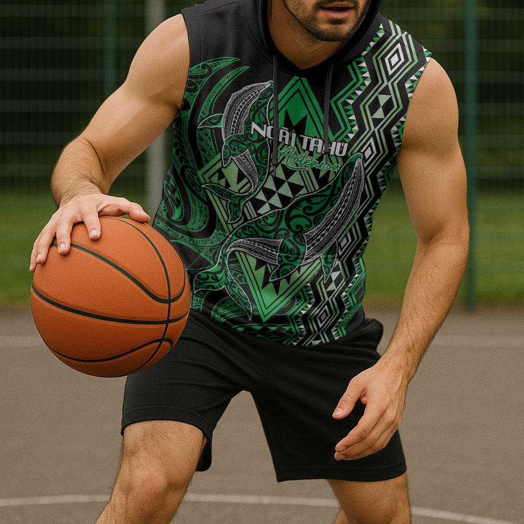 Aotearoa Iwi Ngai Tahu Personalised Sleeveless Hoodie NZ Maori Humpback Whale Taniko Motifs
