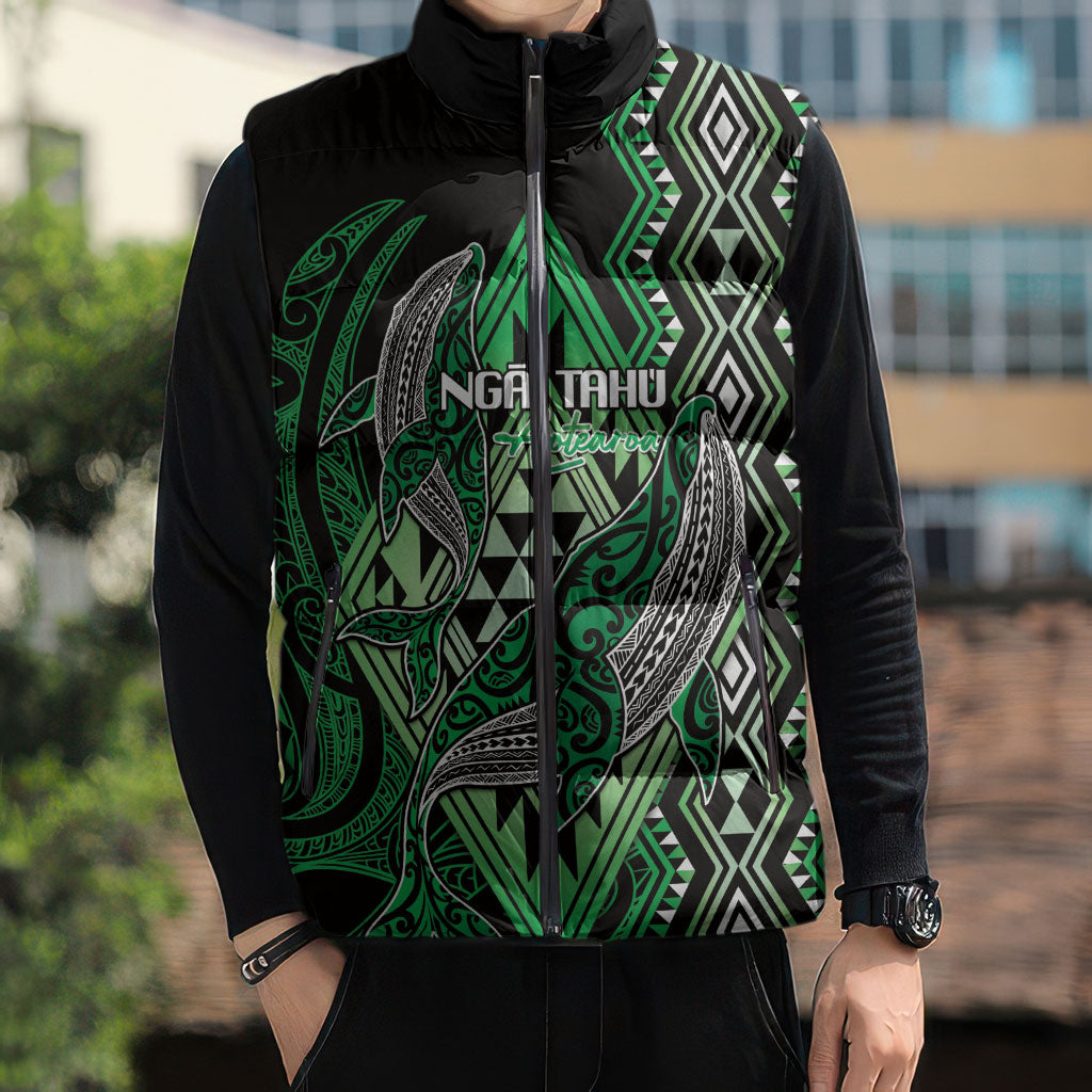 Aotearoa Iwi Ngai Tahu Personalised Sleeveless Puffer Jacket NZ Maori Humpback Whale Taniko Motifs
