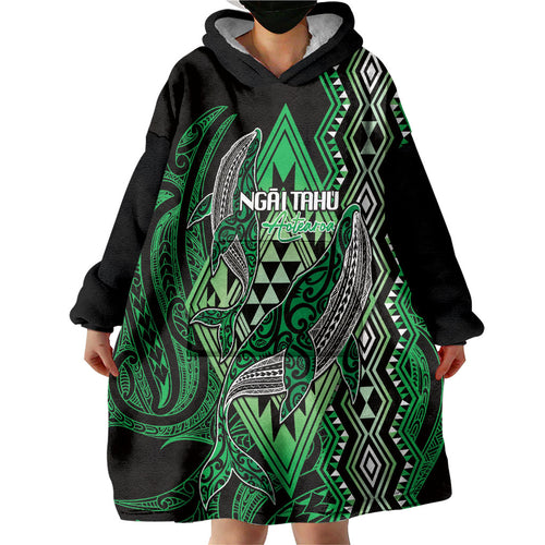 Aotearoa Iwi Ngai Tahu Personalised Wearable Blanket Hoodie NZ Maori Humpback Whale Taniko Motifs