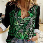Aotearoa Iwi Ngai Tahu Personalised Women Casual Shirt NZ Maori Humpback Whale Taniko Motifs