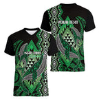 Aotearoa Iwi Ngai Tahu Personalised Women V-Neck T-Shirt NZ Maori Humpback Whale Taniko Motifs