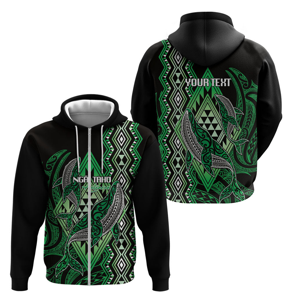Aotearoa Iwi Ngai Tahu Personalised Zip Hoodie NZ Maori Humpback Whale Taniko Motifs