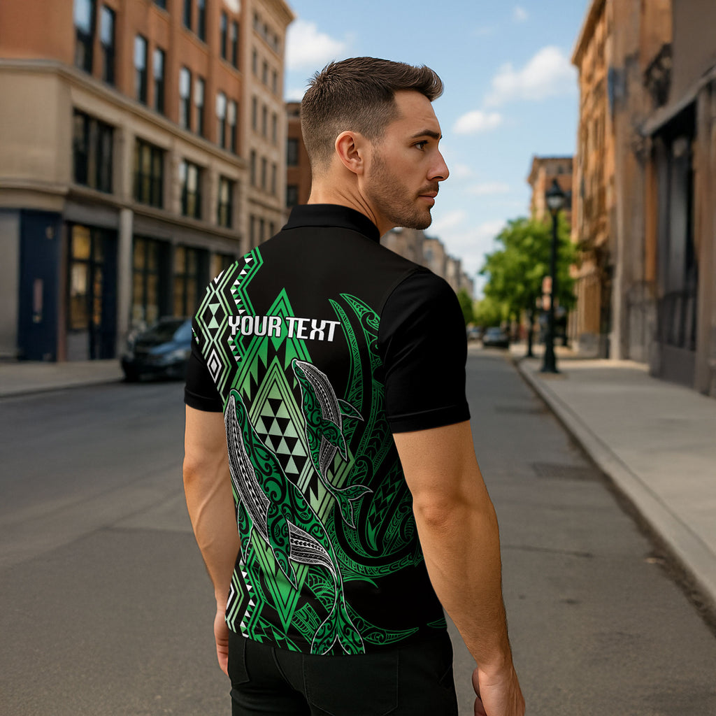 Aotearoa Iwi Ngai Tahu Personalised Zipper Polo Shirt NZ Maori Humpback Whale Taniko Motifs