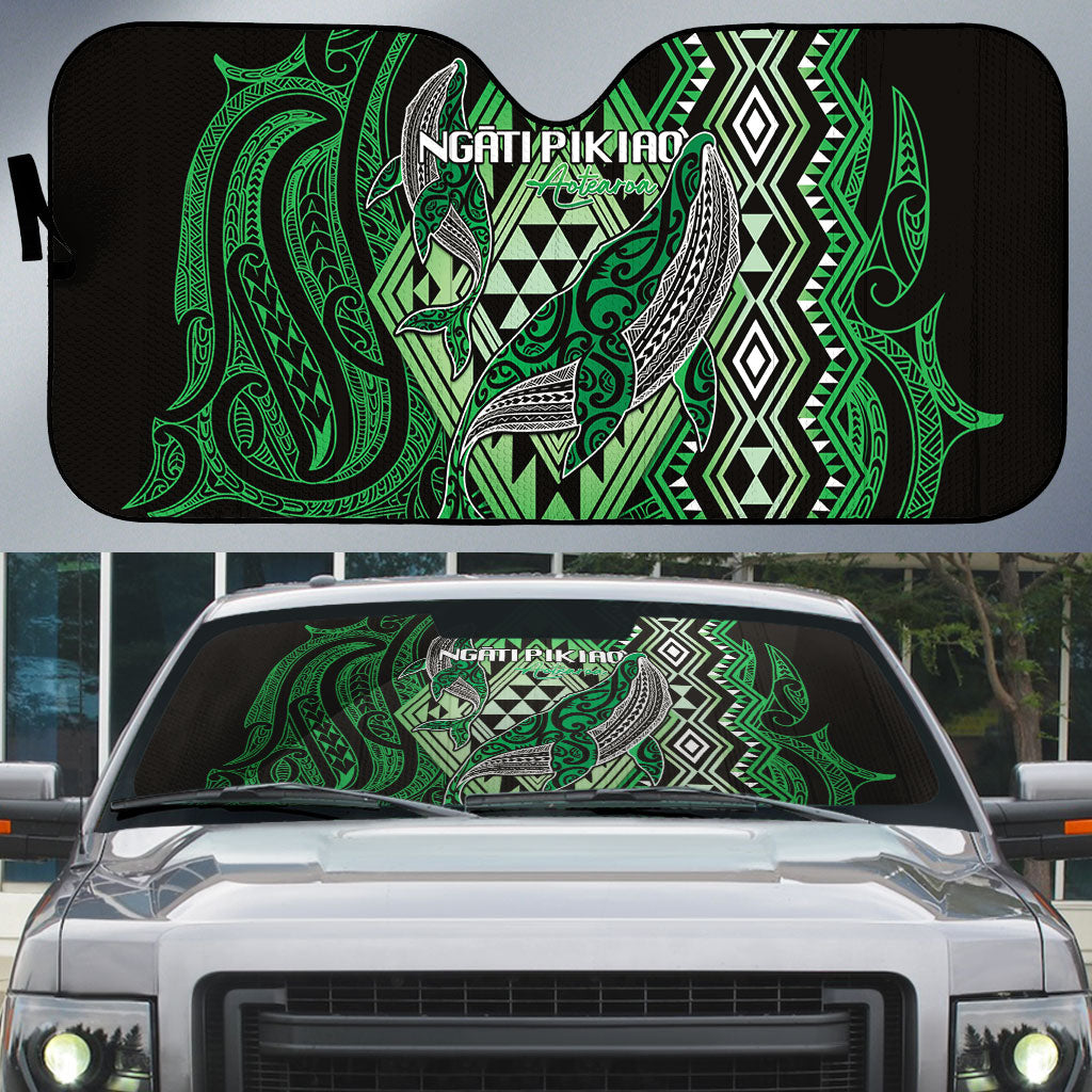 Aotearoa Iwi Ngati Pikiao Auto Sun Shade NZ Maori Humpback Whale Taniko Motifs