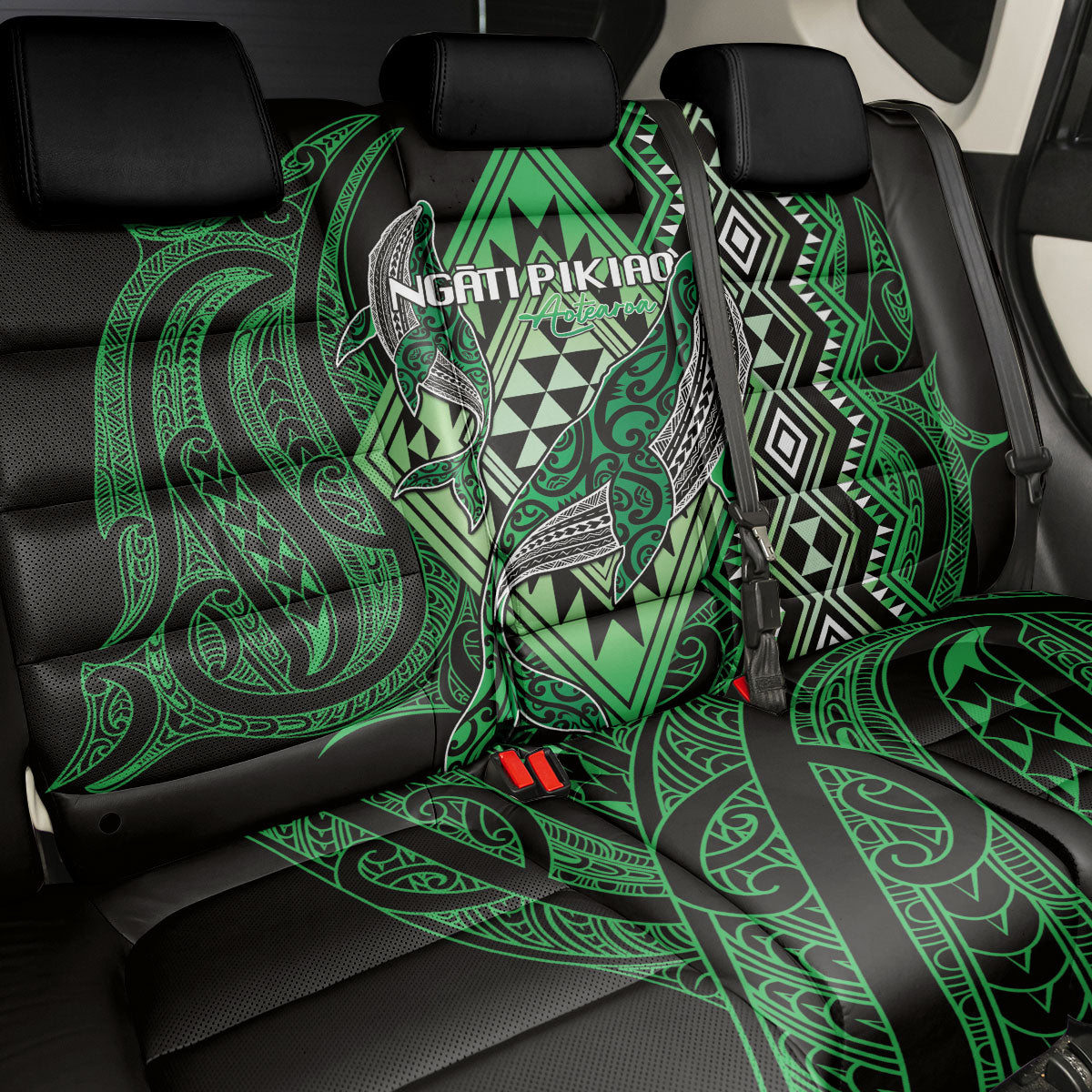 Aotearoa Iwi Ngati Pikiao Back Car Seat Cover NZ Maori Humpback Whale Taniko Motifs