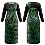 Aotearoa Iwi Ngati Pikiao Personalised Couples Matching Long Sleeve Bodycon Dress and Hawaiian Shirt NZ Maori Humpback Whale Taniko Motifs