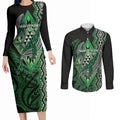 Aotearoa Iwi Ngati Pikiao Personalised Couples Matching Long Sleeve Bodycon Dress and Long Sleeve Button Shirt NZ Maori Humpback Whale Taniko Motifs
