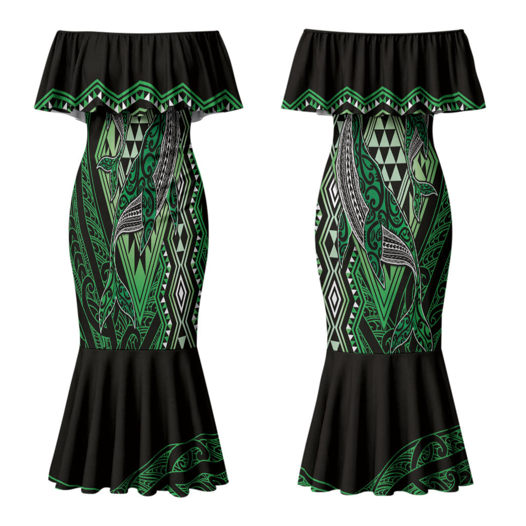 Aotearoa Iwi Ngati Pikiao Personalised Couples Matching Mermaid Dress and Hawaiian Shirt NZ Maori Humpback Whale Taniko Motifs