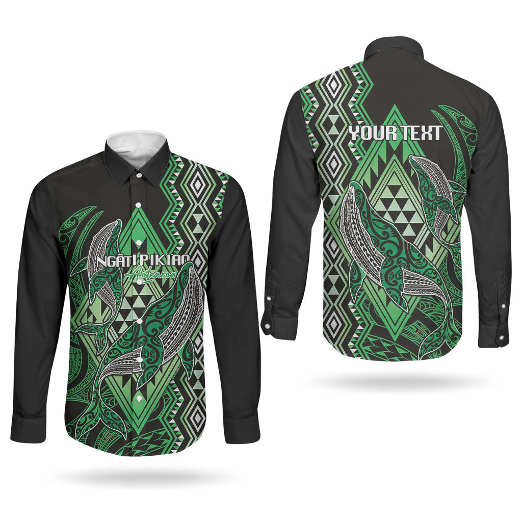 Aotearoa Iwi Ngati Pikiao Personalised Couples Matching Off Shoulder Maxi Dress and Long Sleeve Button Shirt NZ Maori Humpback Whale Taniko Motifs