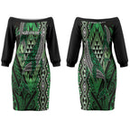 Aotearoa Iwi Ngati Pikiao Personalised Couples Matching Off The Shoulder Long Sleeve Dress and Hawaiian Shirt NZ Maori Humpback Whale Taniko Motifs