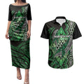 Aotearoa Iwi Ngati Pikiao Personalised Couples Matching Puletasi and Hawaiian Shirt NZ Maori Humpback Whale Taniko Motifs
