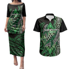 Aotearoa Iwi Ngati Pikiao Personalised Couples Matching Puletasi and Hawaiian Shirt NZ Maori Humpback Whale Taniko Motifs