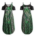 Aotearoa Iwi Ngati Pikiao Personalised Couples Matching Summer Maxi Dress and Long Sleeve Button Shirt NZ Maori Humpback Whale Taniko Motifs