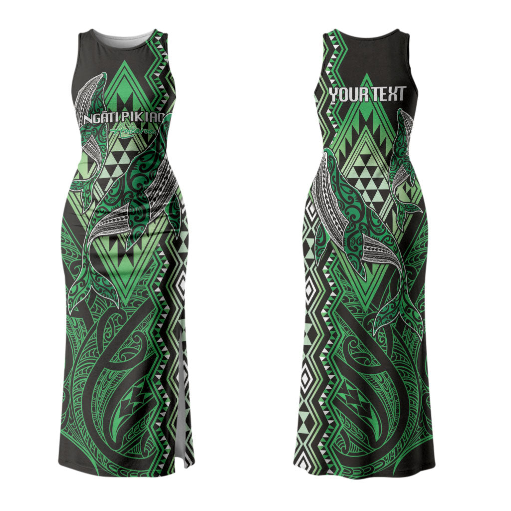Aotearoa Iwi Ngati Pikiao Personalised Couples Matching Tank Maxi Dress and Long Sleeve Button Shirt NZ Maori Humpback Whale Taniko Motifs