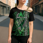 Aotearoa Iwi Ngati Pikiao Personalised Cross Shoulder Shirt NZ Maori Humpback Whale Taniko Motifs