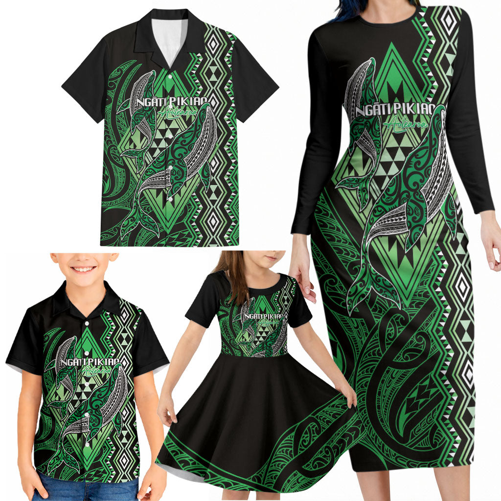 Aotearoa Iwi Ngati Pikiao Personalised Family Matching Long Sleeve Bodycon Dress and Hawaiian Shirt NZ Maori Humpback Whale Taniko Motifs