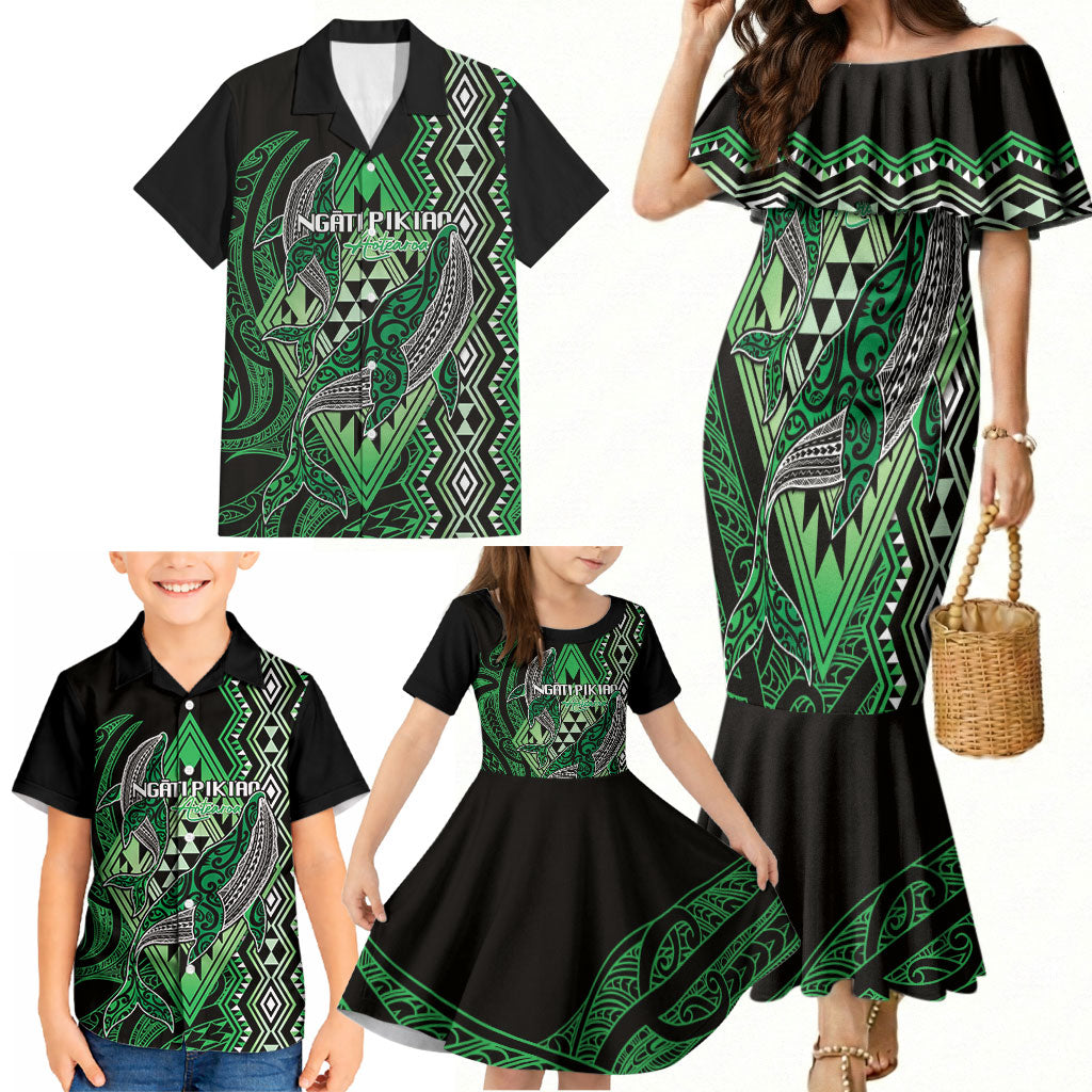 Aotearoa Iwi Ngati Pikiao Personalised Family Matching Mermaid Dress and Hawaiian Shirt NZ Maori Humpback Whale Taniko Motifs