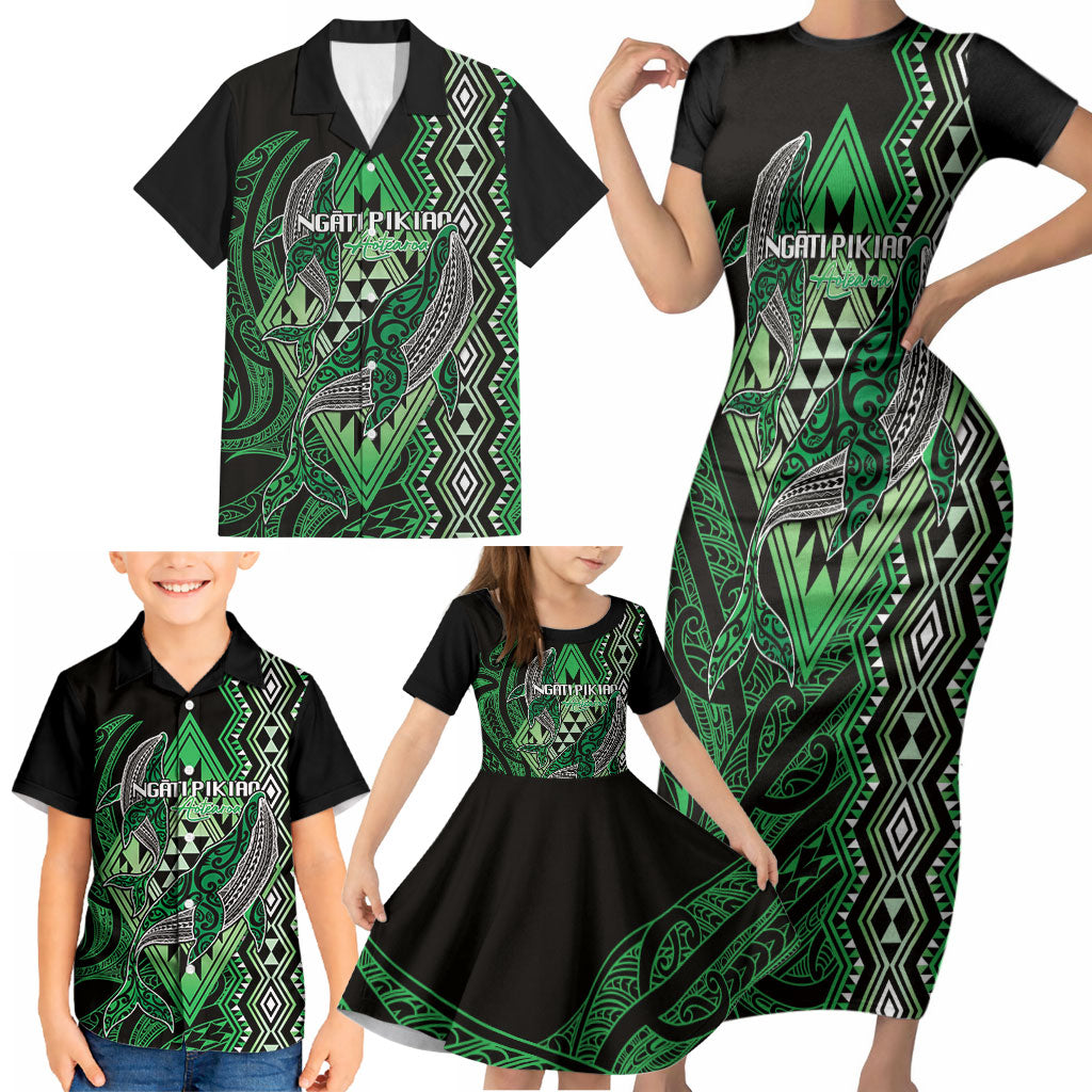 Aotearoa Iwi Ngati Pikiao Personalised Family Matching Short Sleeve Bodycon Dress and Hawaiian Shirt NZ Maori Humpback Whale Taniko Motifs